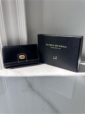 Alfred Dunhill Black Leather Keyholder Compact Wallet with Signature Box NEW